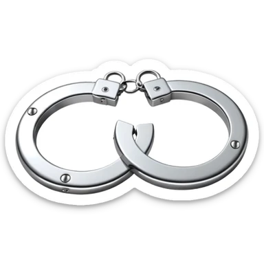 A pair of elegant handcuffs emoji made of silver chrome, smooth rounded design, glossy metallic reflections, luxury fetish aesthetic, minimal iOS emoji style, centered, clean white background sticker