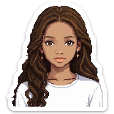 light skin brown girl with long dark brown hair and dark brown eyes sticker