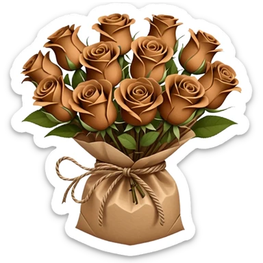 Bouquet of brown roses in a paper package sticker