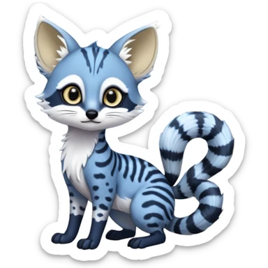 Snowy frosty Snow-lane chibi big-eyed sparkly-eyed animesque derpy cute scary spooky graceful dark-blue-pointed Civet-Genet-Numbat-Ocelot--Ocicat-hybrid-fusion, full body, tufted short tail, long big ears, short muzzle, whiskers, random markings sticker
