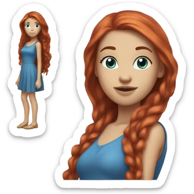 Full body Beautiful girl, red hair，long hair, blue eyes sticker