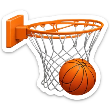 Basketball going through net with motion blur, viewed from side angle, minimal design, iOS emoji style sticker