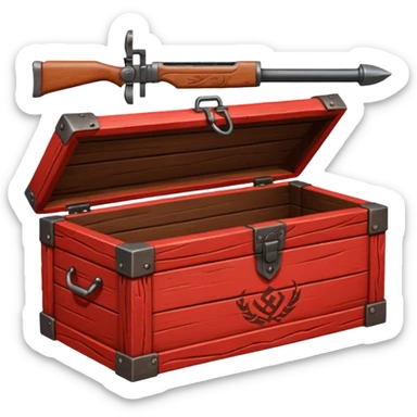 generate a very realistic wooden box with a red weapon inscription sticker