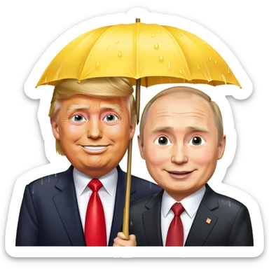 Trump soaked by yellow rain with Putin smiling  sticker