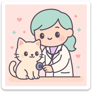 veterinarian examining a cat sticker