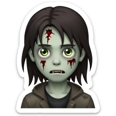 boy zombie with darkish brown long hair emo, no glasses sticker