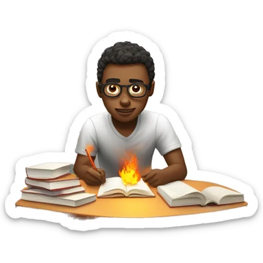 student studying hard with fire sticker