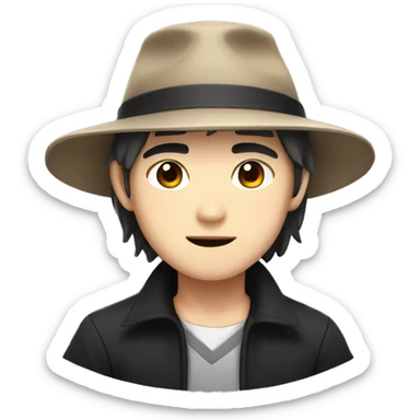 asian anime gentle man with brown hair and black hat trending style sticker