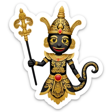 Cinematic Realistic Wayang Kulit Emoji, depicted as an intricate shadow puppet with detailed cut-out figures and traditional patterns, rendered with crisp textures and dynamic cultural lighting that captures its ancient artistry. sticker