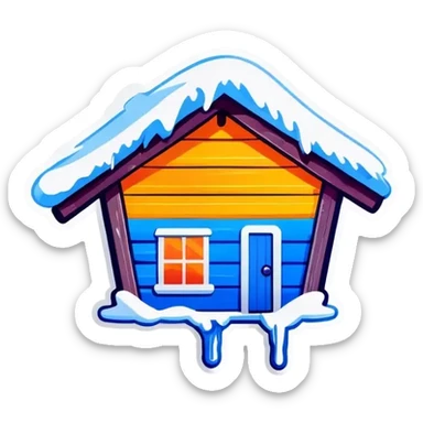 Blue wooden hut, in winter sticker