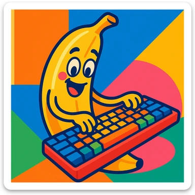 banana with T90 keyboard, vibrant and playful style sticker