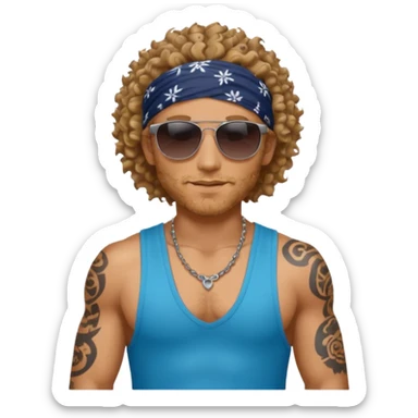 curly hair tatoon men gym body  with bandana & sunglass sticker