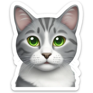 Grey and white cat with green eyes  sticker