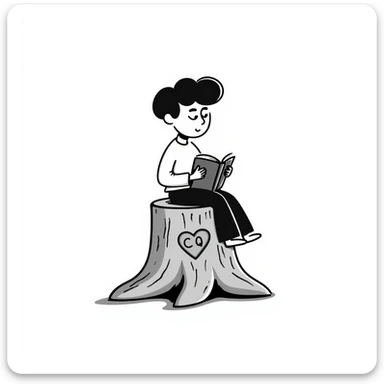 Replace the words 'Chaos King' and 'Chaos Queen' with the initials 'CK' and 'CQ' carved into the heart on the tree stump, keep the whimsical, hand-drawn doodle style. sticker