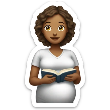 white pregnant woman with a book sticker