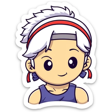 Tengen Uzui with a smirk, Sound Hashira from Demon Slayer, white hair, headband, muscular sticker