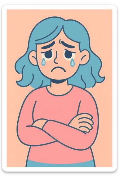 sad woman, gentle colors, teary eyes sticker
