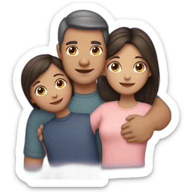 A girl hugs her parents (light skin color, dark hair) sticker