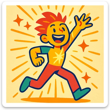 dazzling human, shining with light, dynamic pose, colorful, lively, confident, beaming sticker