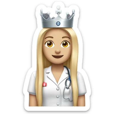 Straight long hair ￼Blonde nurse with Kings crown sticker