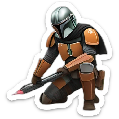 Mandalorian installing flooring sticker