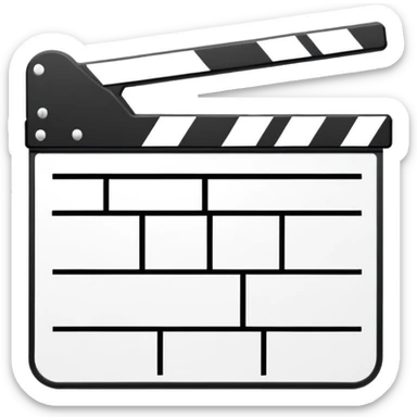 minimalist clapperboard outline, thin black lines only, no fill, just frame and diagonal line sticker