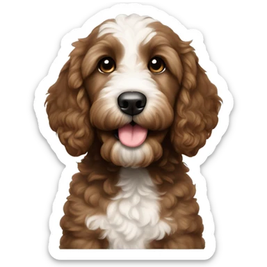Dark brown goldendoodle puppy white near nose and white spot on top of head sticker