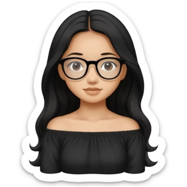 teen Filipina girl with black glasses and long black slightly wavy hair with cute cozy off the shoulder top sticker