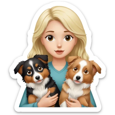 Blonde girl holding two australian shepherds sticker