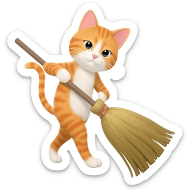 Cat sweeps away the letters with a broom sticker