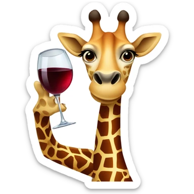 French giraffe holding red wineglass sticker