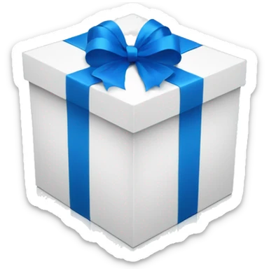 present - round shape white box and blue ribbon sticker