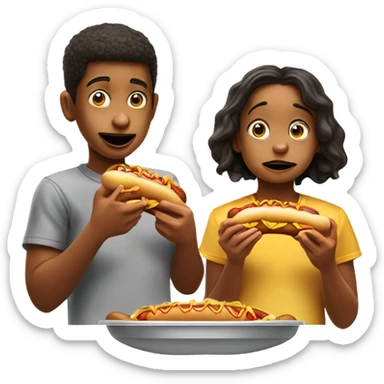 Two American kids Sucking on chili dogs outside the tasty freeze sticker