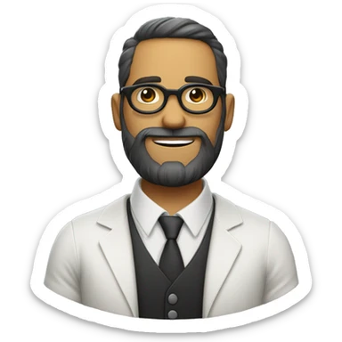 hombre con rodete, lentes circulares y barba, vestido con ropa ubana sticker