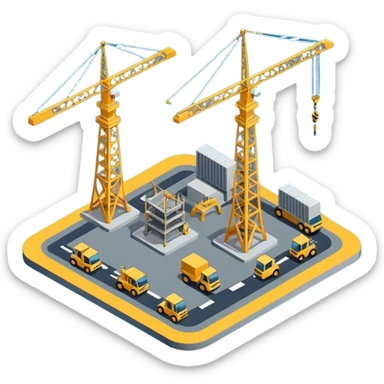 isometric construction site of airport sticker