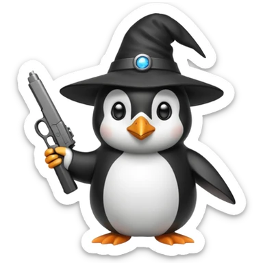 A penguin wizard holding a glock sticker