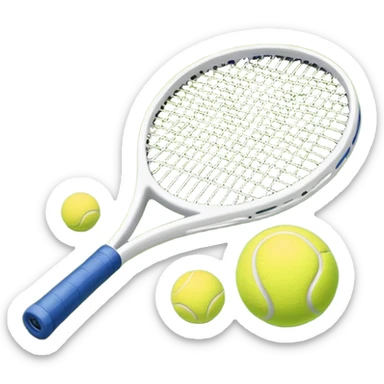 A tennis racket and ball on a grass or hardcourt surface, symbolizing the sport. The racket has a sleek design with tightly strung strings, while the bright tennis ball rests nearby, capturing the essence of precision, agility, and competition. sticker