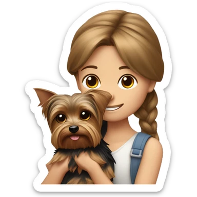 Yorkshire Terrier in the arms of a girl with brown hair sticker