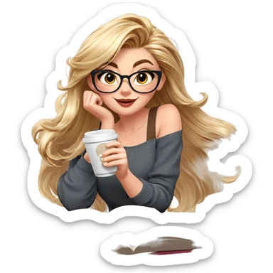 smiling girl with coffee cup sticker