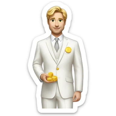 Posh-man-with-white-suit-holding-golden-coins sticker
