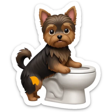 Yorkshire terrier na privada sentado fazer poop 3D sticker