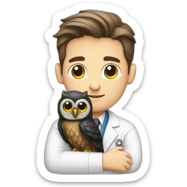 White-Boy-black-beard-scientist-hugging-owl sticker