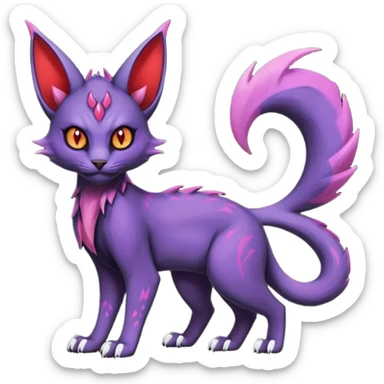 Black edgy Noivern-Noibat-Purloin-Torracat-Lykoi-Caracal-cat-Fakemon-fusion-hybrid-creature with violet and red scale markings sticker