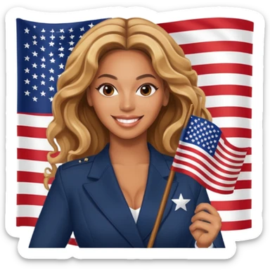 Beyonce with holding  american flag sticker