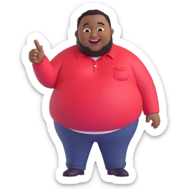 a fat black man pointing and laughing, playful, round features, 3D emoji style sticker
