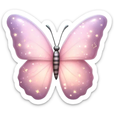 Butterfly "A pastel pink butterfly with glowing, translucent wings decorated with tiny glittery patterns and a faint magical trail of sparkles." sticker