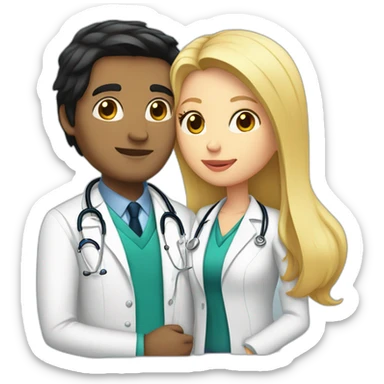 doctor girl with black hair kissing a man with blond hair and a jacket sticker