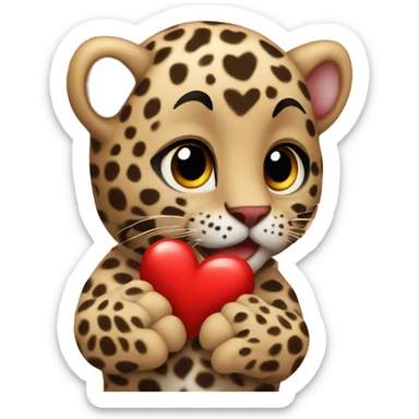 Baby leopard holding a red heart  sticker