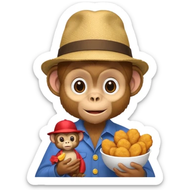 Monkey with a hat and chicken nuggets sticker