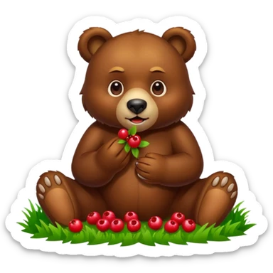 bear with berryes on grass sticker